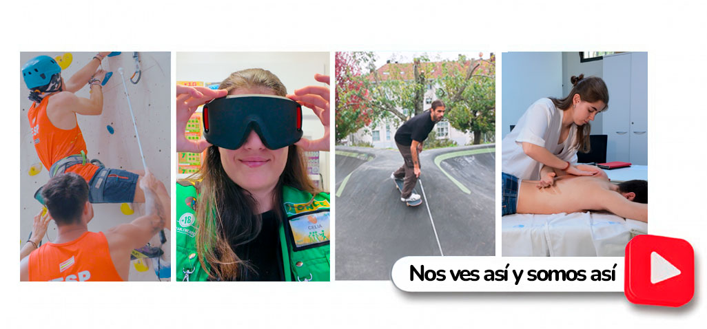 Frames de los vídeos de la campaña Nos ves así y somos así e icono de "play" (Obre una finestra nova)