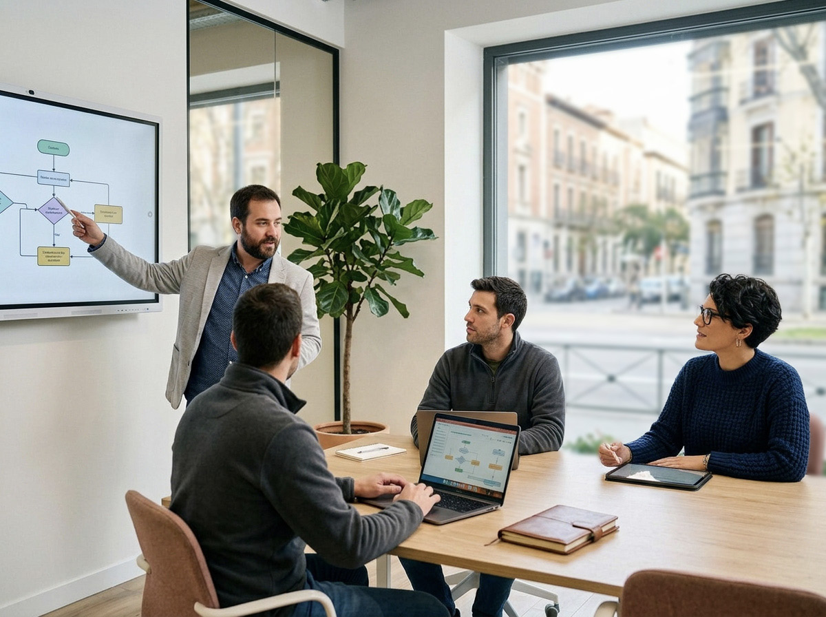 cuatro personas en un entorno laboral