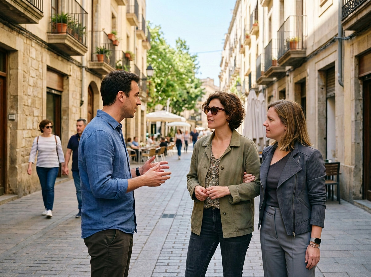 tres personas conversando en la calle
